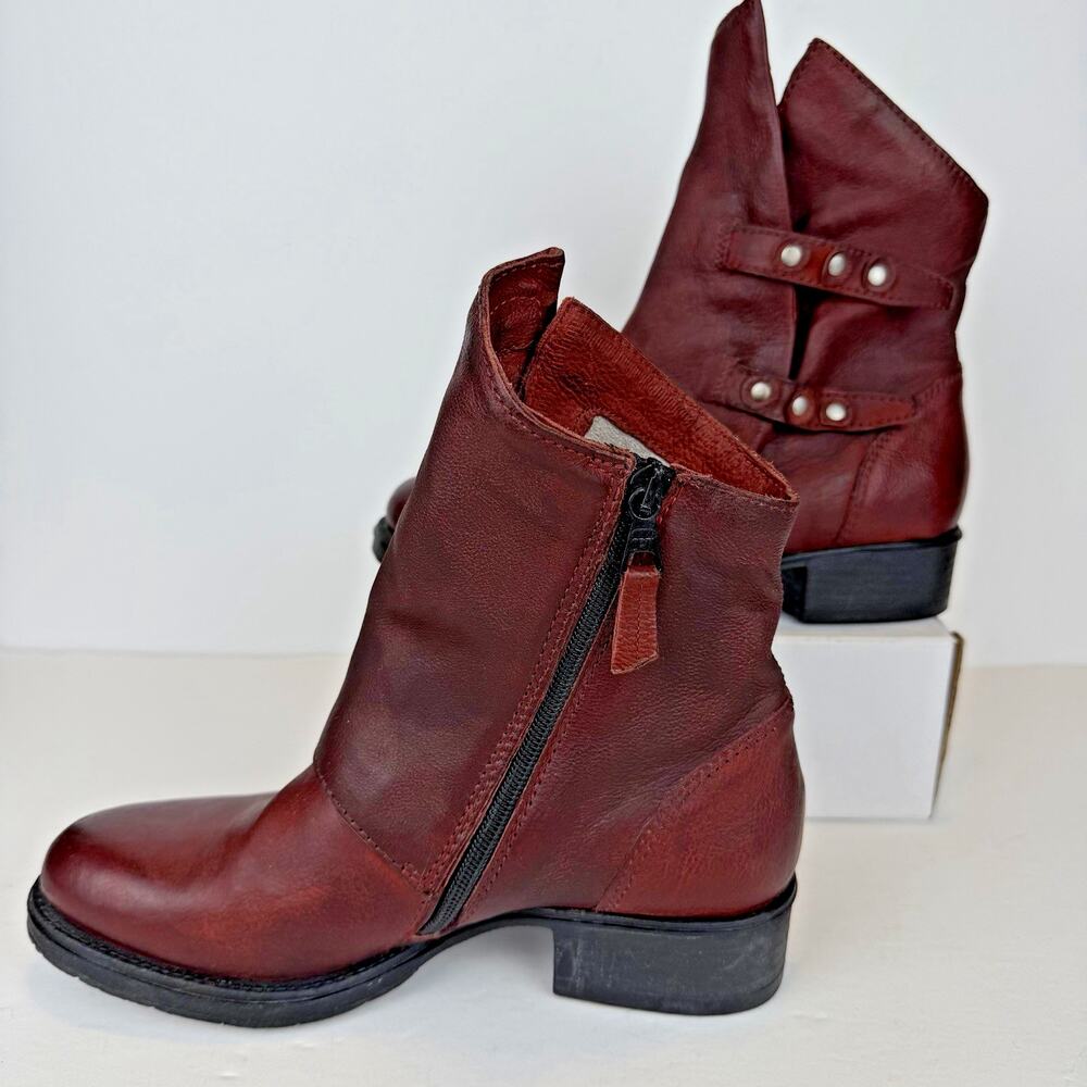 Miz Mooz Biggs Double Buckle Leather Ankle Boots Size EU 36 US 5.5-6 Burgundy - Picture 3 of 12